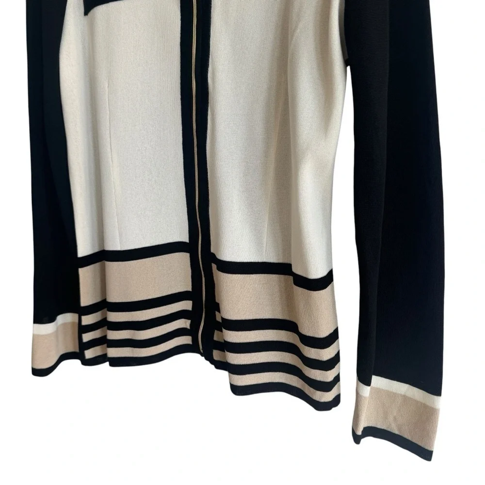 Misook Striped Colorblock Zip Cardigan Jacket, Size XS